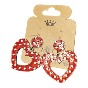 FASHION JEWELRY Red Heart Polka Dot Earrings.